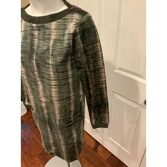 A.P.C. Green & Pink Tie Dye Boat Neck Dress w/ Shoulder Buttons, Size Medium - Picture 4 of 7